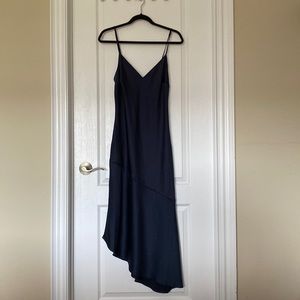 Dynamite V-Neck Asymmetrical Hem Slip Dress in Dark Blue
